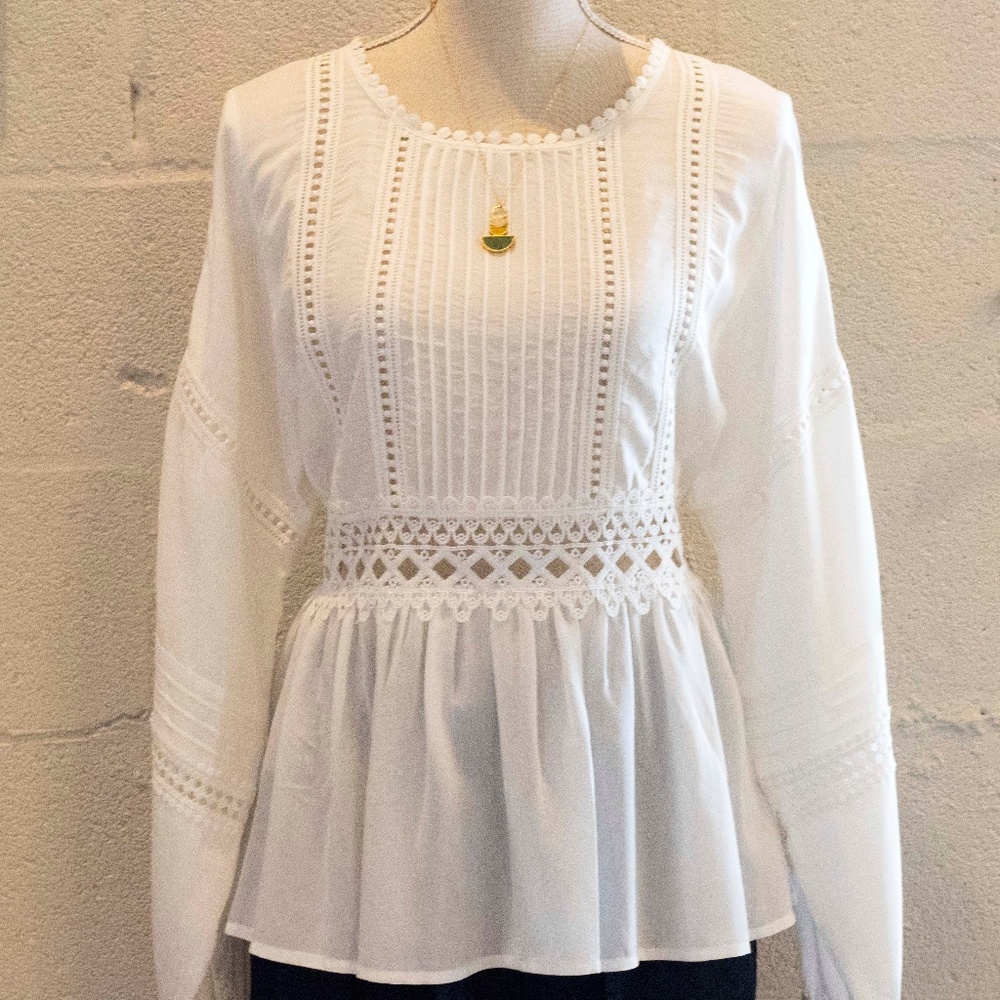 Ivory Long Sleeve Peplum Top